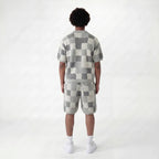 Checkerboard jacquard shirt & shorts set