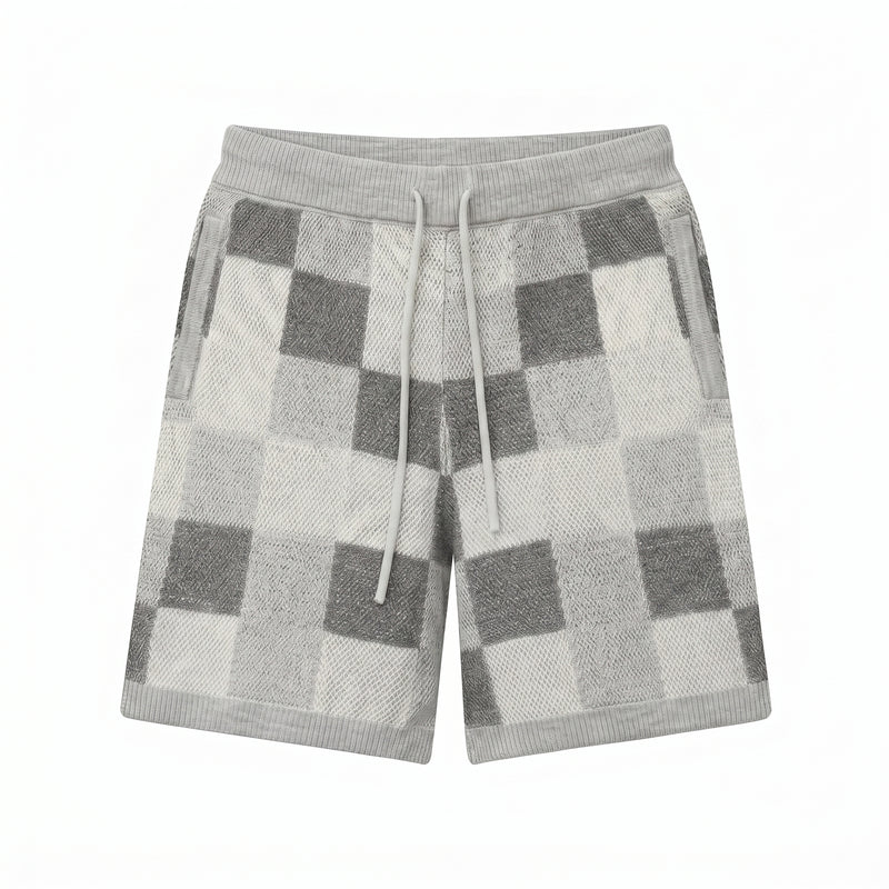 Checkerboard jacquard shirt & shorts set
